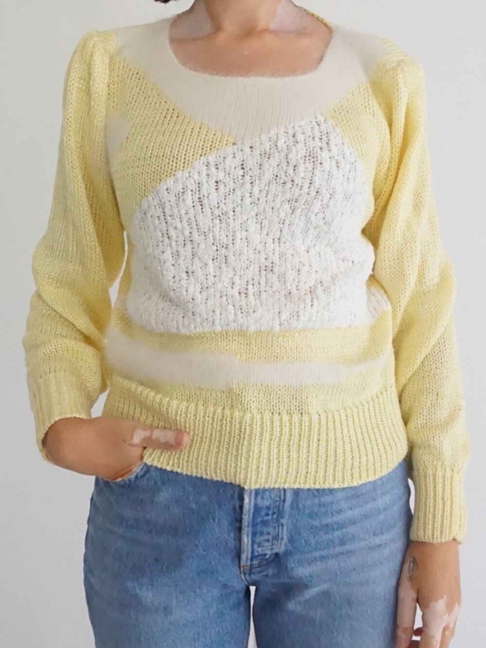 Vintage Lilly California Yellow White Textured Geometric Preppy Sweater M